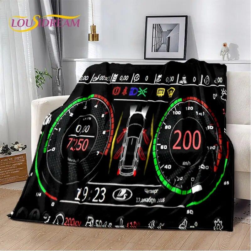 3D-Rennwagen-Armaturenbrett, weiche Plüsch-Steppdecke, Flanelldecke, Überwurfdecke für Wohnzimmer, Schlafzimmer, Bett, Sofa, Picknick-Abdeckung