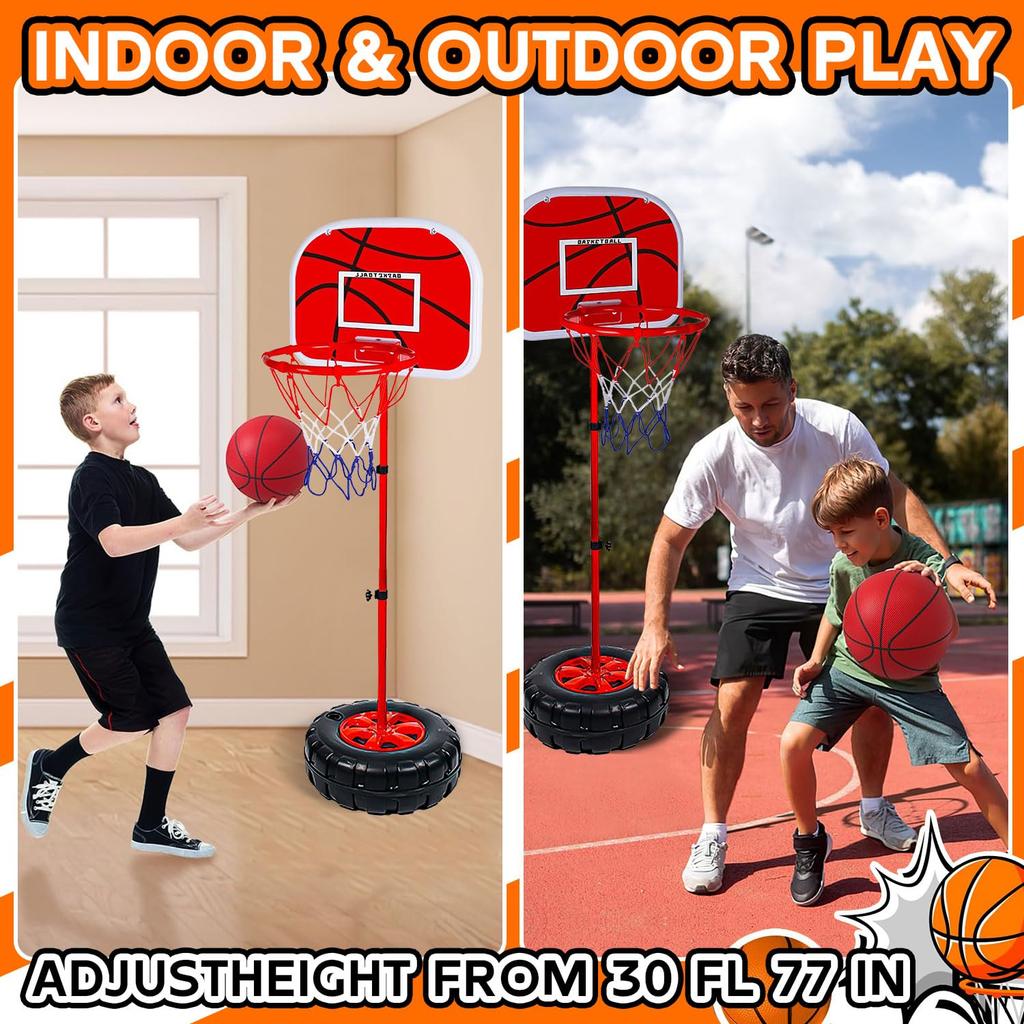 Kugooyi 1-Pack Kids' Basketball Stand, Sports Basketball Backboard Kit with Adjustable, Stable, Detachable Ball for Home Games and Exercises,