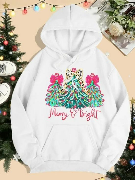 Merry Christmas Colorful Tree Women's Hoodie with Pockets - Comfy Hooded Sweatshirt for Autumn & Winter
