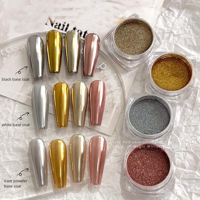 Metallischer Spiegel Chrom Nagelpuder Holografisch Laser Silbrig Golden Nagel Einreiben Glitzer Pigment UV Gel Politur Spiegel Puder
