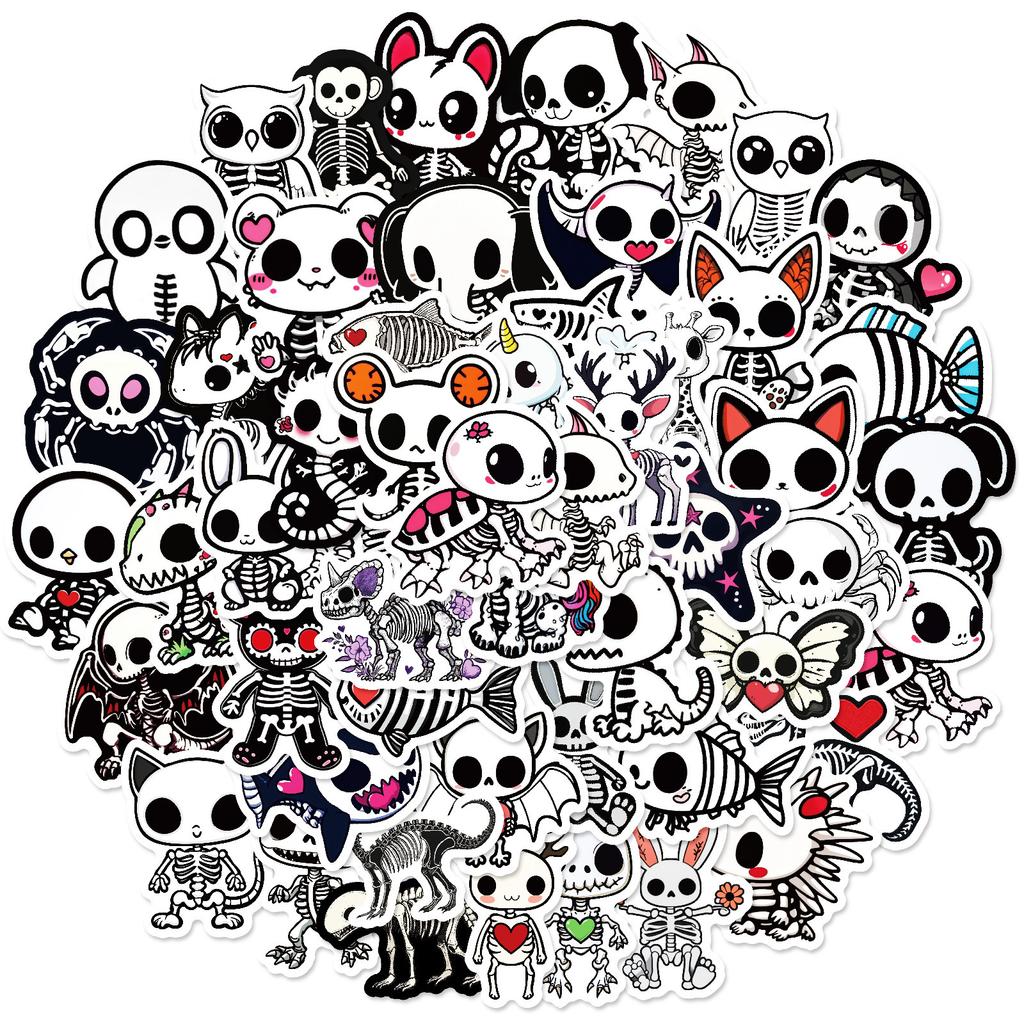 50 Cartoon Skull Stickers Various Small Animals Skull Stickers Notebook Hand Ledger DIY Waterproof Decoration