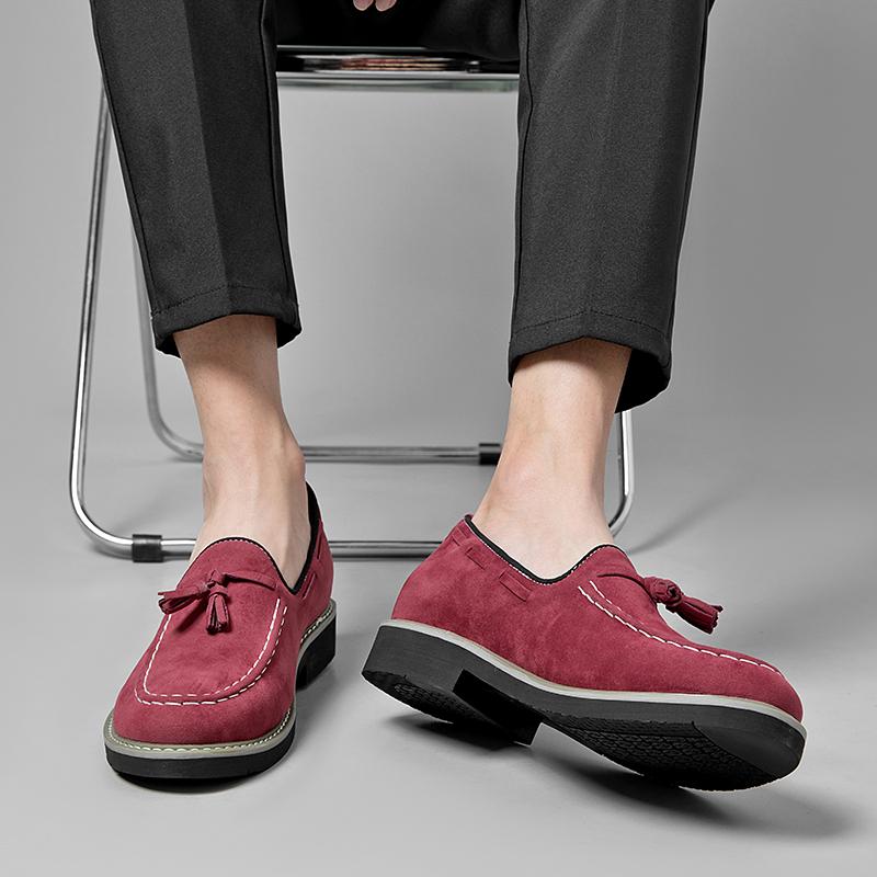 Handmade Men Casual Elevator Loafers Hidden Inner Height Increase Slip-On Comfortable Driving Shoes Moccasin New Insole Red