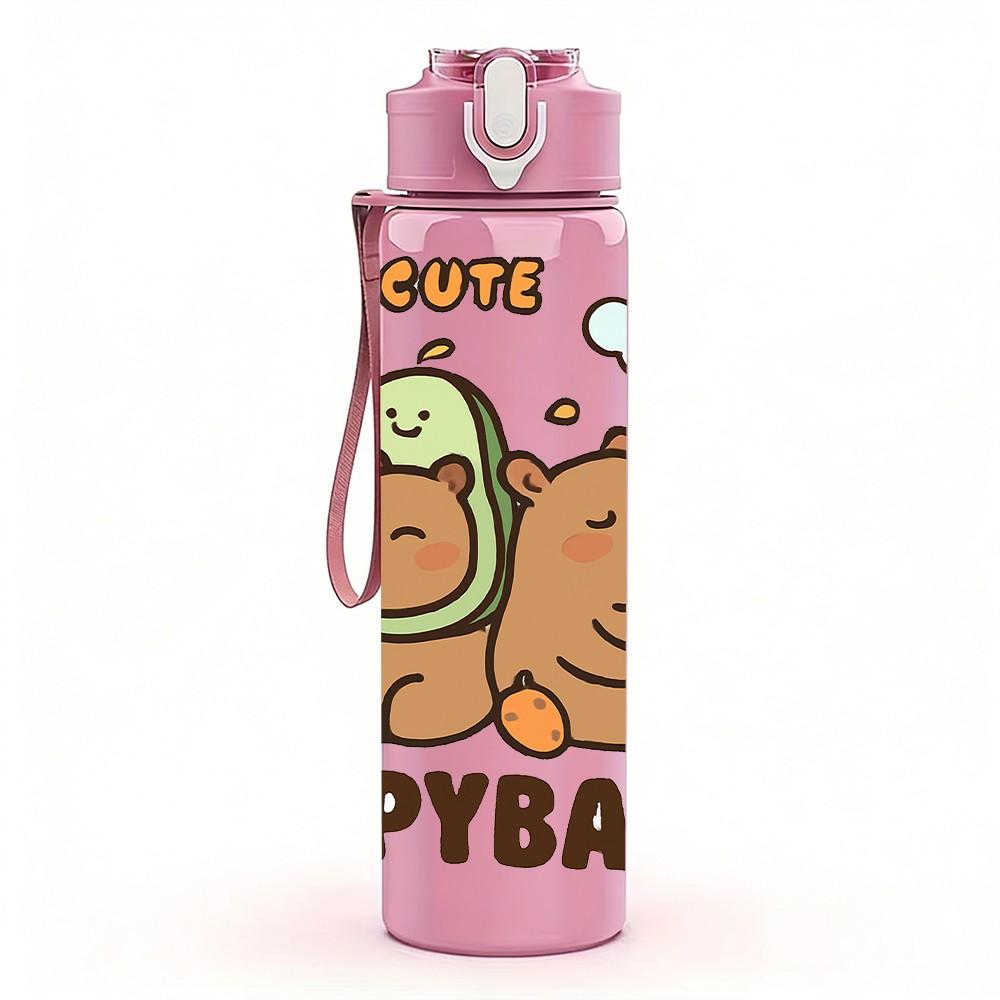 1PC Capybara Hug Small Animal Print 750ml Color Plastic Sports Water Bottle Leakproof Flip Straw Lid Suitable for Sports Office Home Use