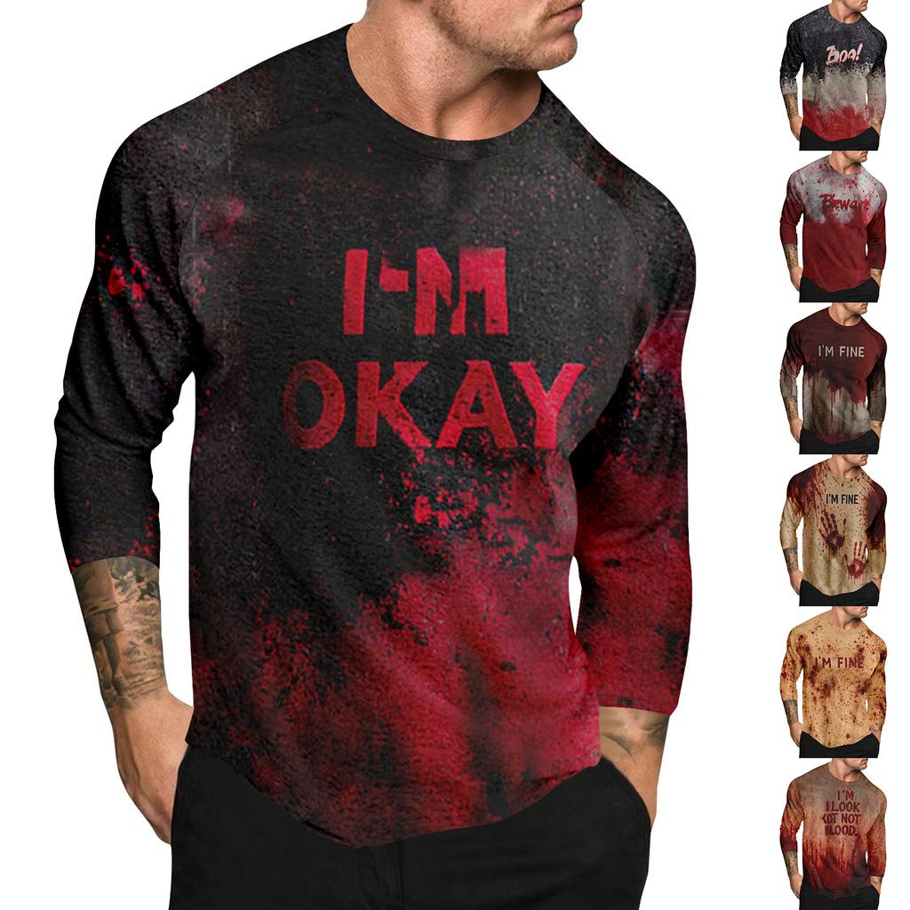 Pánský top s dlouhým rukávem s raglánovými rukávy a halloweenským potiskem