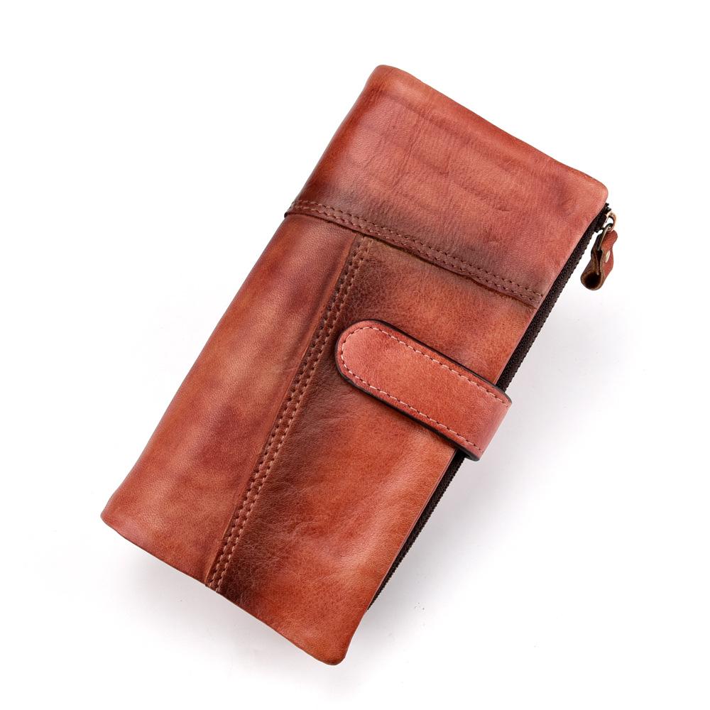 

New Vintage-style Brushed Leather Fashionable Spliced Long Leather Wallet, Casual Multi-card Slot, Genuine Leather Men s
