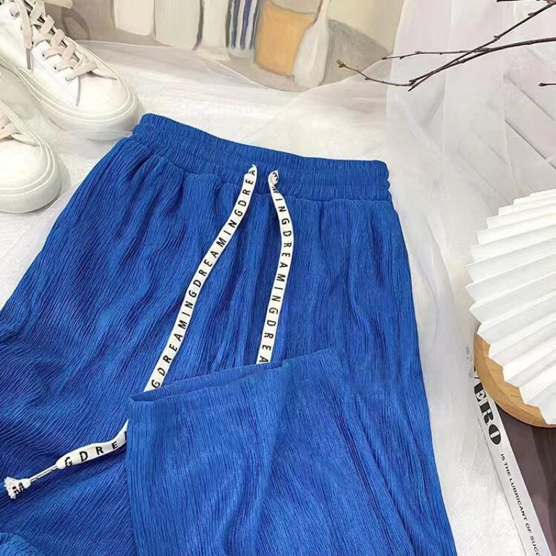 

Qianqianye pattern wide-leg pants women s summer new pleated drape loose straight-leg pants children s fashion versatile casual pants One size