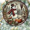 Vintage Tin Wall Sign Snowman Christmas Round Metal Decor 7.8 Inch Home Ornament