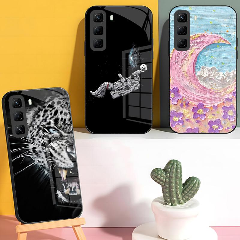 Handyhülle Für Infinix Hot 50 Pro Plus Hülle Harte PC Stoßfeste Abdeckung Gehärtetes Glas Hülle Hot 50 Pro+ Vollständige Schutzhülle Funda