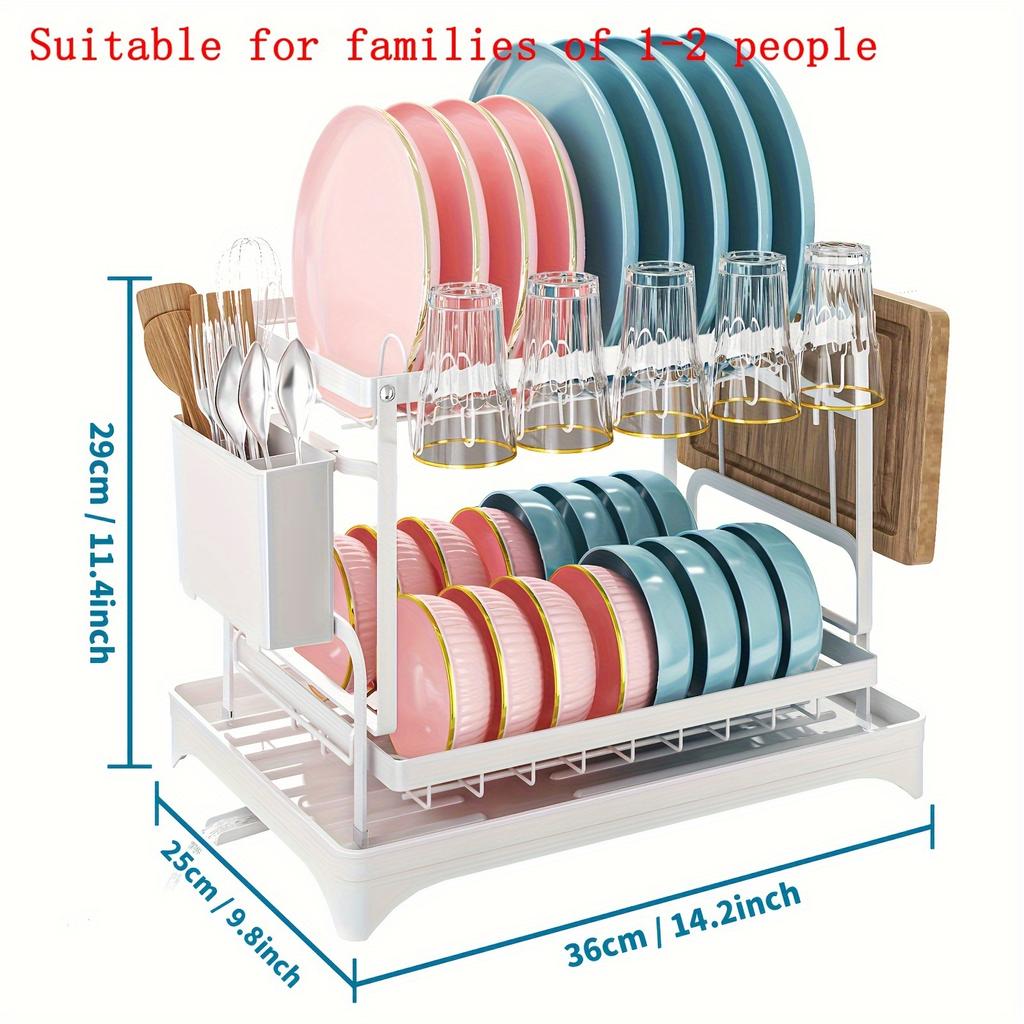 Dish Drying Rack, 2 Tier Large Dish Drying Rack for Kitchen Counter with Drainboard Stainless Steel Dish Drainer for Dish&Cup