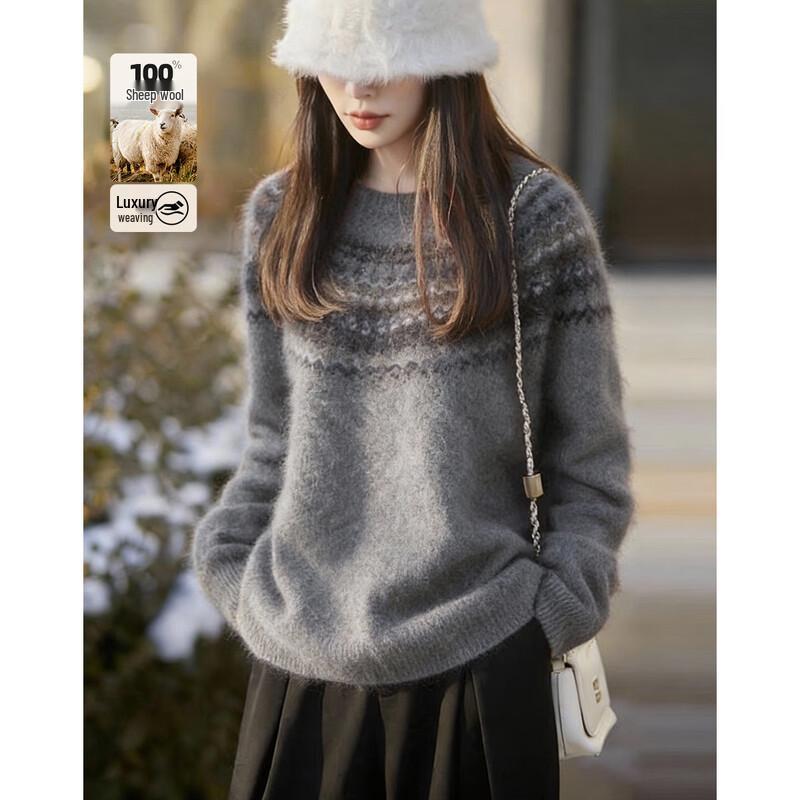 Demana Women s 100% Wool Fair Isle Jacquard Sweater M