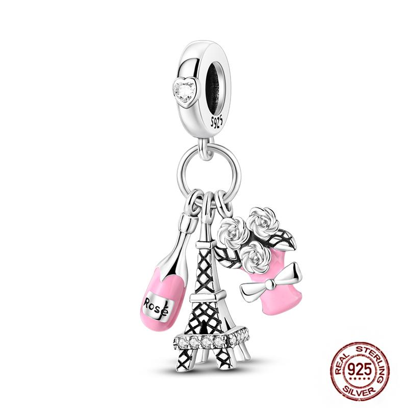 Pink Purple Series Charms Copper Murano Glass Butterfly Animal Paw Print Clasp Charm Beads Fit Original Bracelet Diy Jewelry