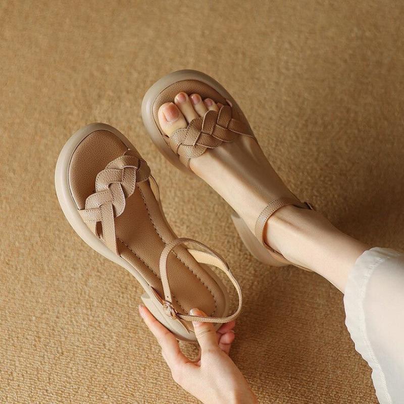 

Кожаная мягкая подошва французские ретро плетеные слова с открытым носком летние сандалии женские на платформе римские туфли корейская версия с юбкой 40 абрикосовый