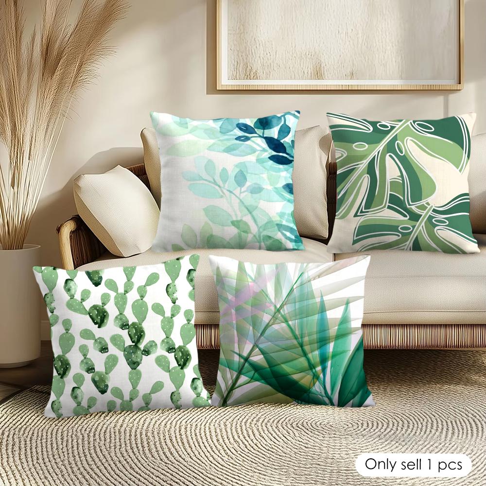 Modern Green Plants Cushion Cover Pillowcase Ultra Soft Skin Friendly Fabric Cloud Like Comfort Concealed Zipper