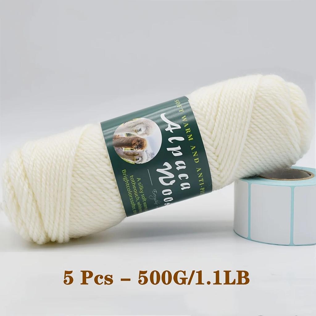 5er-Pack Alpakawolle Garn, Weiche & Warme Mischung zum Stricken von Pullovern, Schals, Mützen - Jeweils 0,5 kg, Mehrfarbige Auswahl