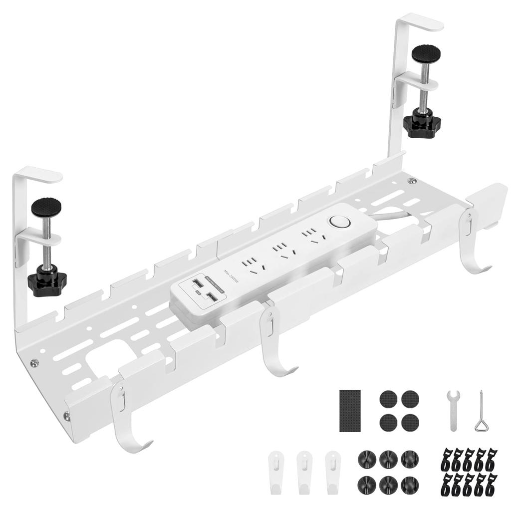 IMILLET Cable Tray [Extendable Width 28.5-55cm] 20kg Weight Capacity, Cable Concealment, Cable Tray, Under-Desk Cable Management, No Drilling