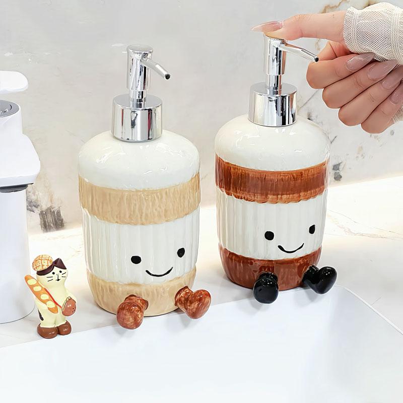 450ml Soap Dispenser Cartoon Coconut Lotion Bottle Creative Hand Washing Liquid Bath Gel for Household Toilet Ceramic Sub Bottle