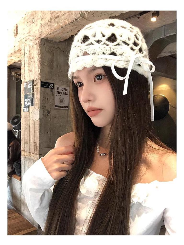 Women's Korean-Style Breathable Knit Crochet Hollow Beanie - Summer, Thin & Versatile