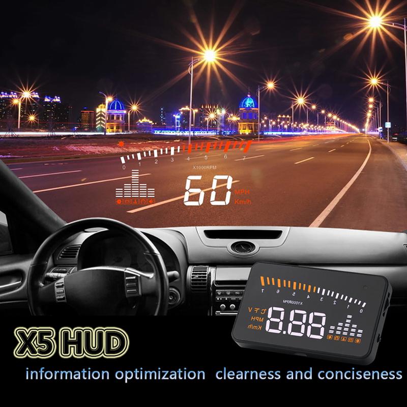 X5 OBD2 HUD Автомобильный проектор на лобовое стекло Цифровой спидометр Тахометр RPM Температура воды Проектор на лобовое стекло Автомобильные аксессуары