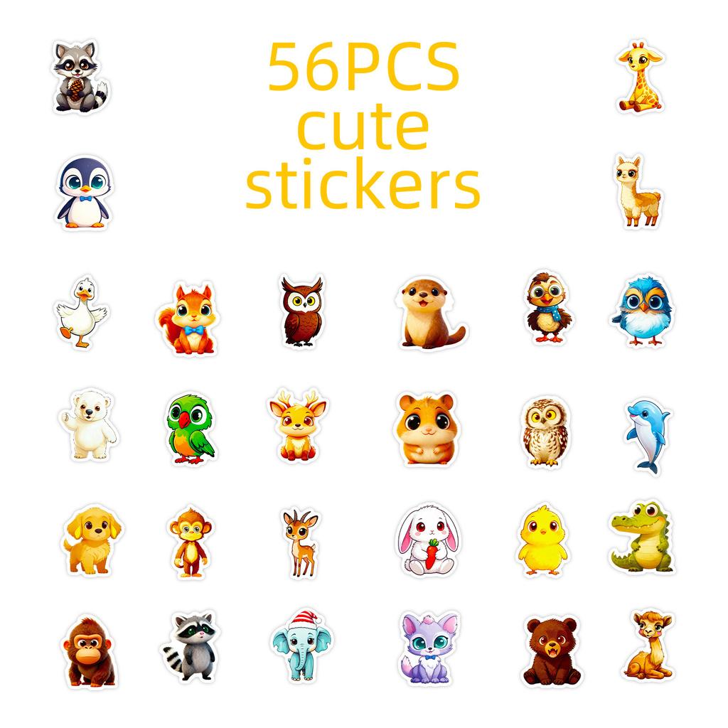 56 Super Cute Cartoon Big Eyes Animal Graffiti Stickers Children'S Reward Toys Diy Stickers
