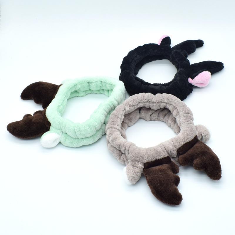 Women's Soft Coral Fleece Antlers Spa Bow Hair Band Facial Makeup Headband for Washing Face and Shower Use