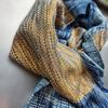 Used New, hand-woven stole, navy (indigo dye) and dark gold