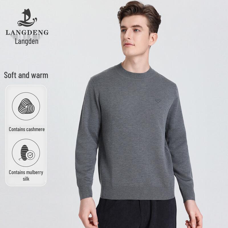 Langdeng Men s Round Neck Cashmere Blend Sweater L