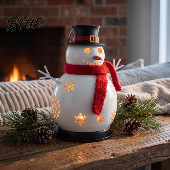 Holiday Tabletop Centerpiece Christmas Snowman Candle Holder, Decorative Metal Candlestick Ornament with Top Indoor Festive Atmosphere Light