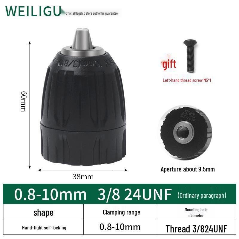 Self-Locking Ratchet Drill Chuck 1.5-13mm Quick-Change Adapter, 20/24UNF.