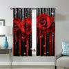 Black curtains with vibrant red roses and shiny star prints, bedroom and living room, home decoration, room decoration