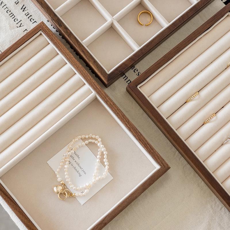 Counter Jewelry Display Tray Large Capacity Ring Earrings Display Trays Showcase Wooden Women's Jewelry Organizer Displays Props