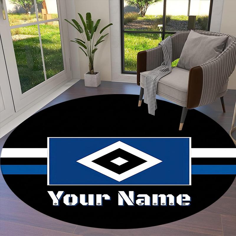 Blue Diamond Emblem Custom Name Round Area Rug Carpet Rug For Living Room Bedroom Sofa Playroom Decor Nonslip Floor Mat
