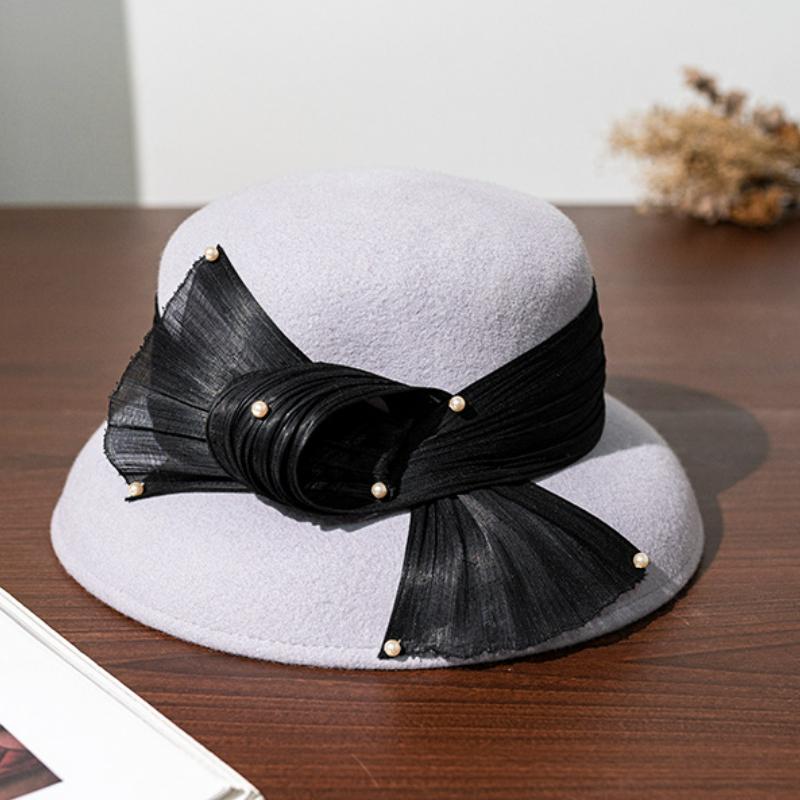 2025 Nuovi Cappelli Formali Invernali Puro 100% Feltro di Lana Cappello Fedora Rosso Vino Madreperla Lana Regalo Dama Grado Superiore Banchetto Nuziale