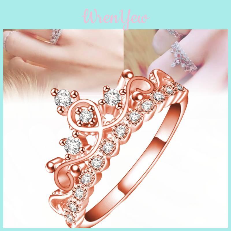 Beautiful Korean-style Crown Ring With Rose Gold Plating And Faux Gemstones For Women