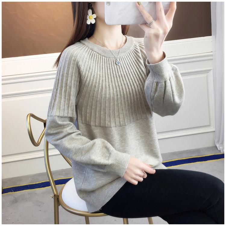 Round Neck Sweater Women's Hong Kong Style Solid Color Sweater Loose Casual Knitted Base Sweater Autumn and Winter