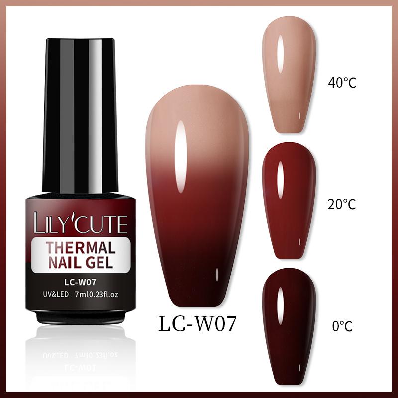 LILYCUTE 7ml Thermal Gel Nail Polish 3 Layers Temperature Shiny Color Changing Semi Permanent Soak Off UV Gel Polish Varnish Base Top Gel Nail Art DIY
