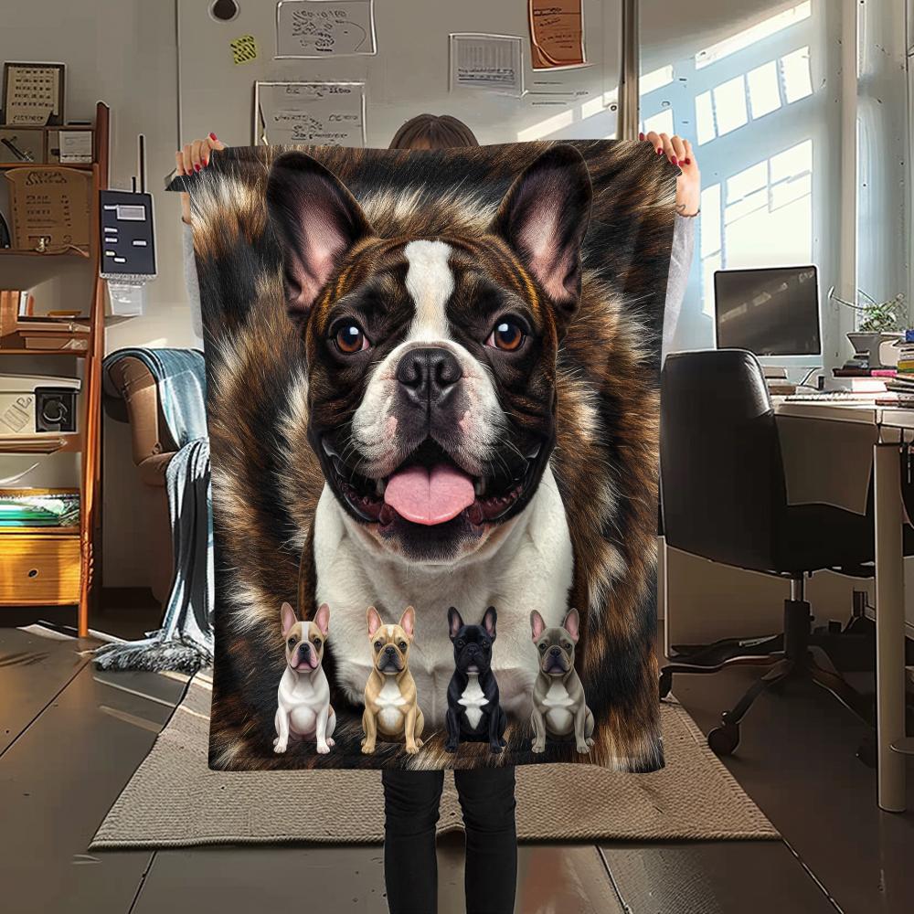 1Pc French Bulldog Print Flannel Blanket, High quality Comfortable for All Seasons, Home Decor, Warmth and Comfort, Perfect for Gifts