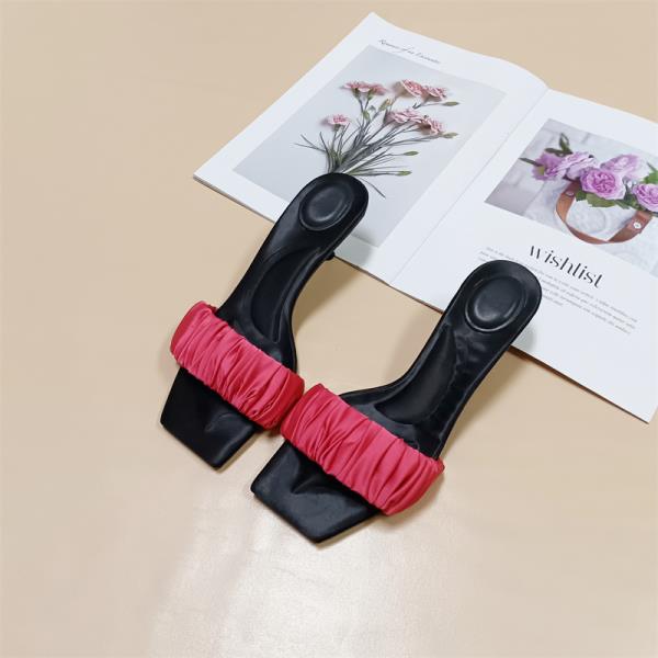 Fashion Female Shoes Slippers Women Summer Heeled Mules Slides Square Toe 2025 High Thin Rubber Scandals Sexy Pumps Shoes Slippers Women