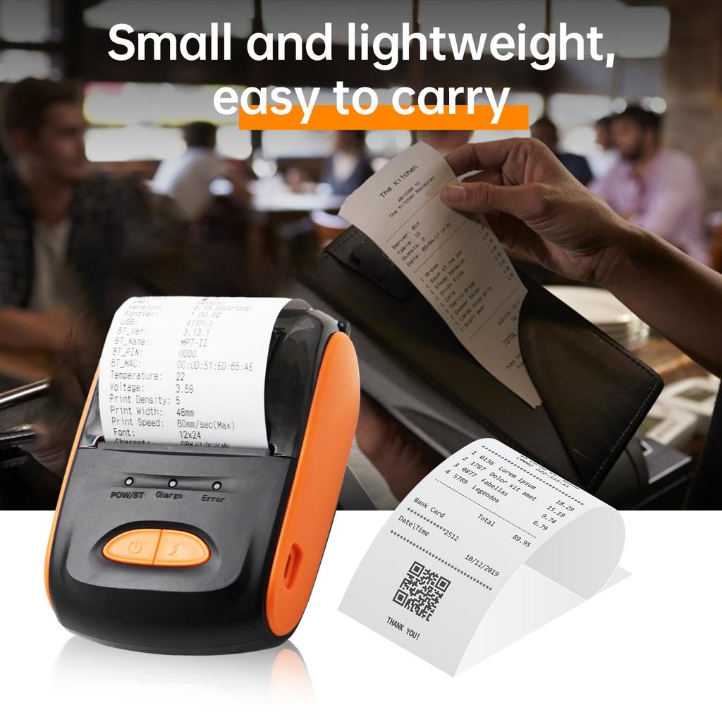 Receipt Printer Portable 58mm Mobile Thermal Printer Wireless BT with Thermal Paper Rolls