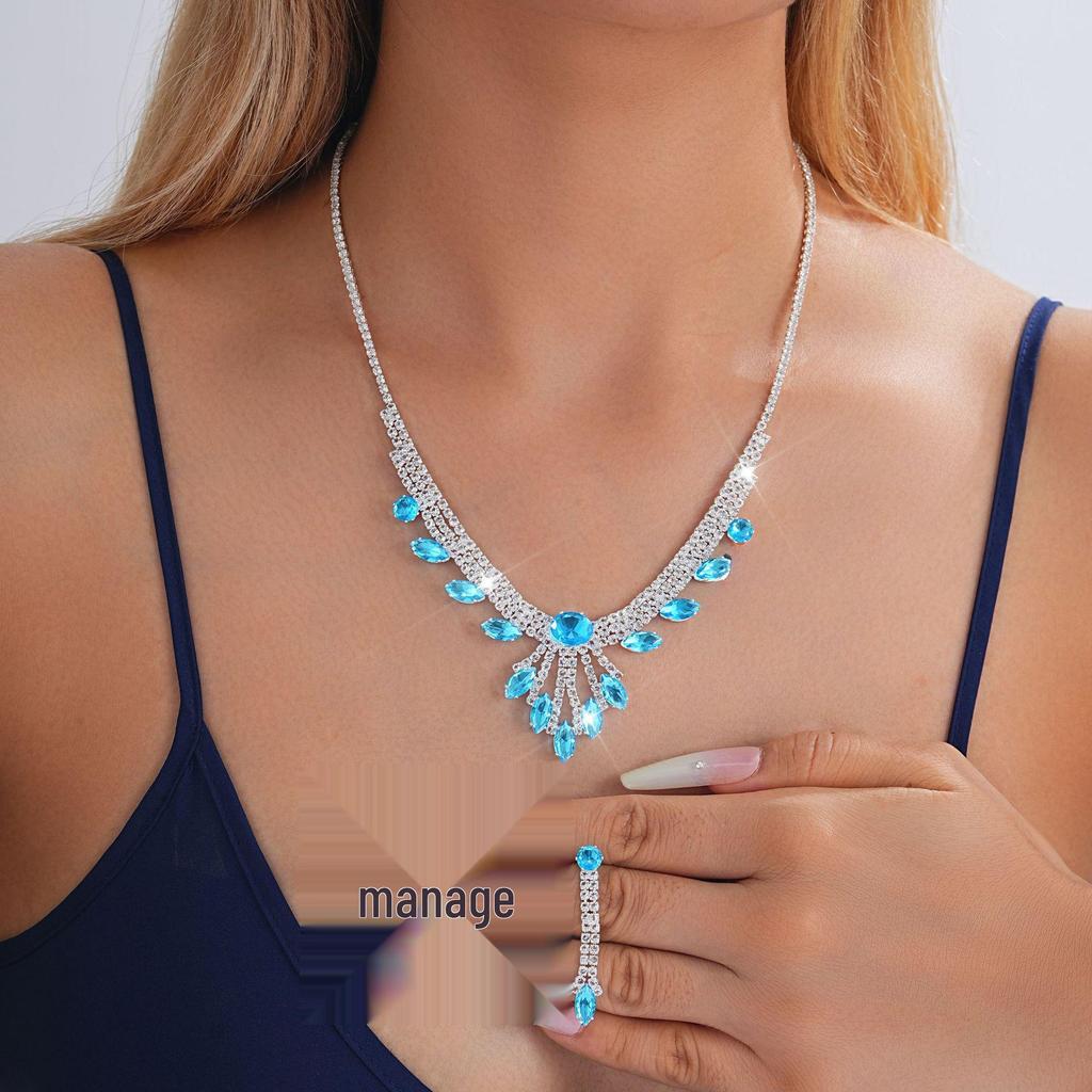 European-American Rhinestone Teardrop Necklace & Earring Set: Korean-Style Bridal Temperament Collarbone Chain Jewelry for Women
