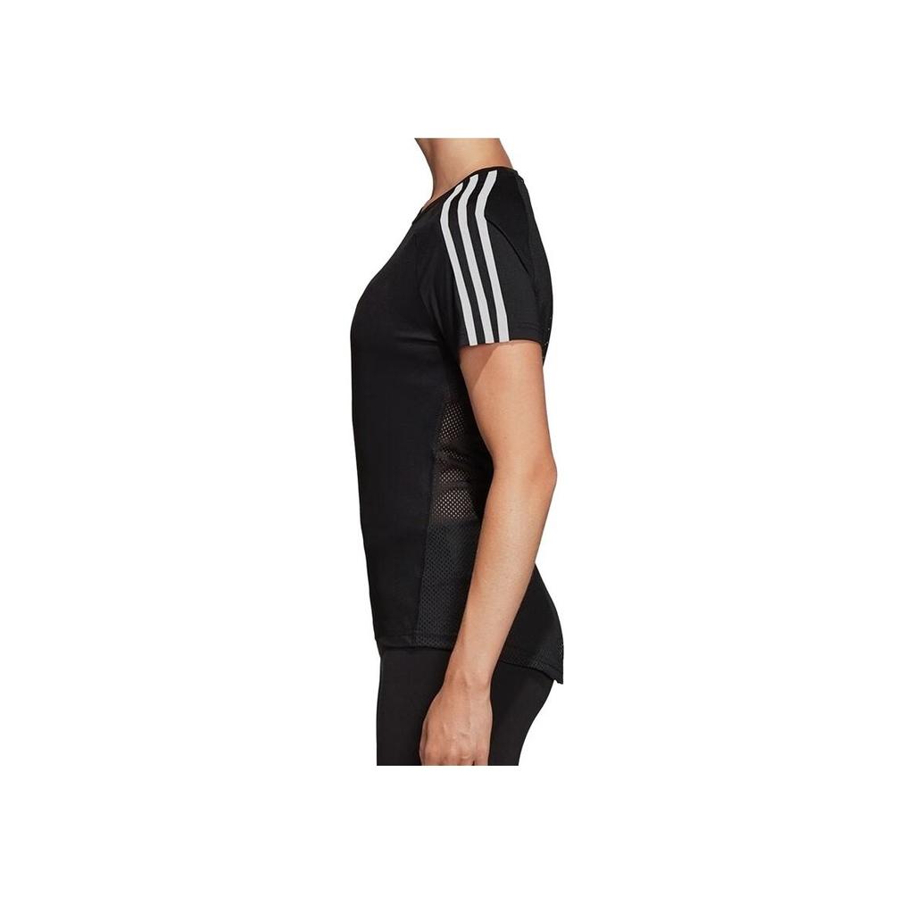 Adidas Striped Design Round Neck Pullover Short Sleeve T-Shirt Women Tops Black DU2073