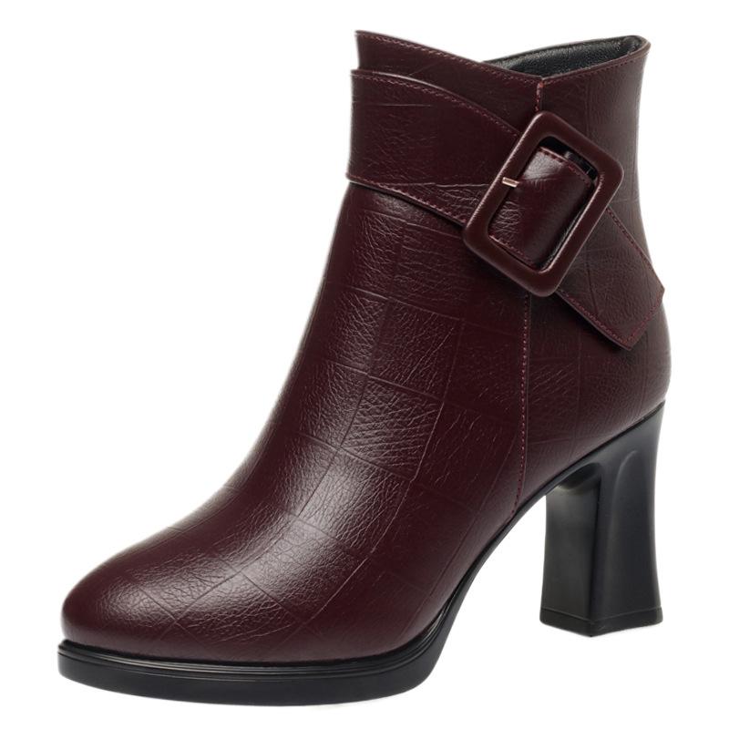 thick-soled high-heeled short boots for women's autumn and winter new short women's boots waterproof table thick-heeled women's leather boots