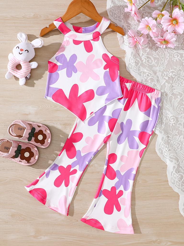 Summer Baby Girl Halter Top & Flared Pants Set, Sweet Casual Daily Outdoor Wear