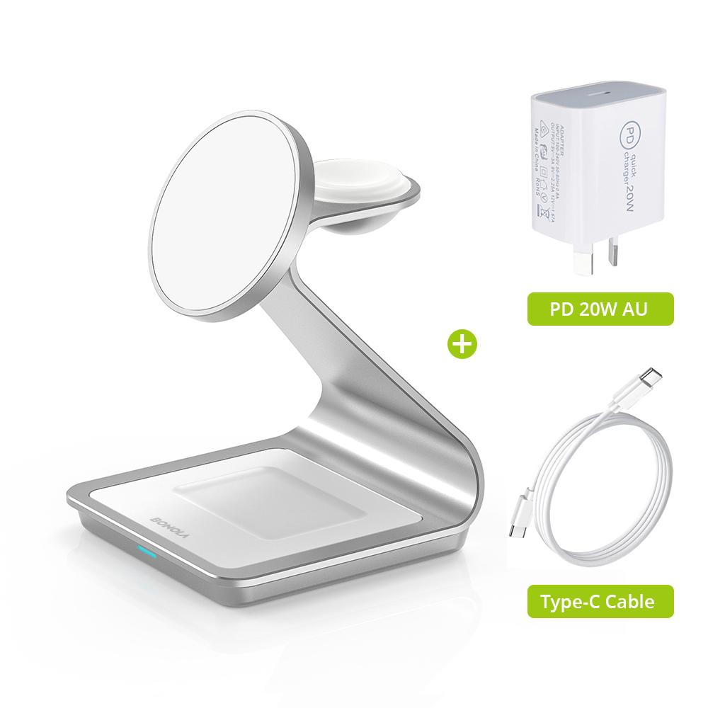 Z Type Metal 3in1 Wireless Charger For Iphone 13/15/14 Pro Max Fast Macsafe Wireless Chargers For Apple Watch 8/airpods 2