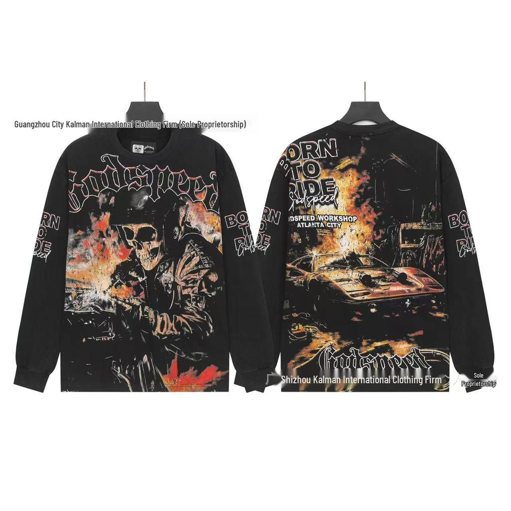 Godspeed Skull Rock Retro Pure Cotton Hoodie - Autumn/Winter American Style Streetwear for Men