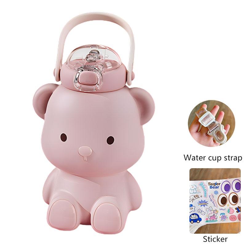 Lovely Bear Water Bottle With Strap And Handle Large Capacity Bounce Cup Perfect For Girls And Students