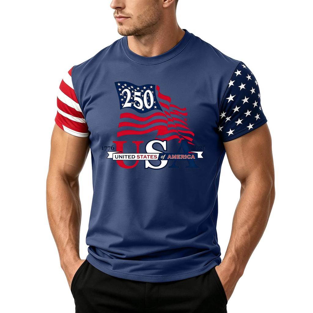 Men's Loose Fit Casual Short Sleeve T Shirt Featuring Flag Print Suitable for Summer Daily Wear Lightweight Comfortable Fabric