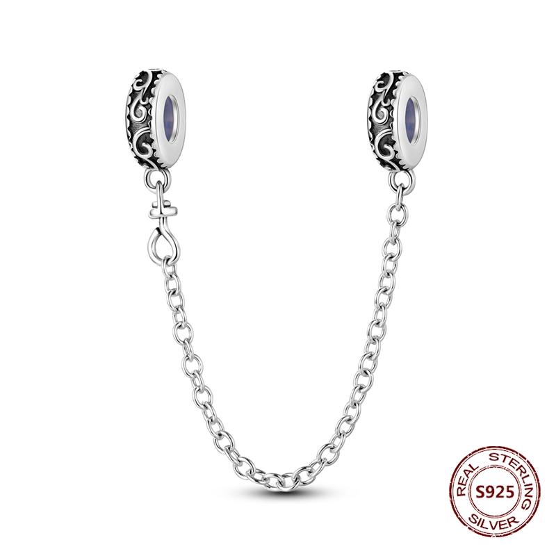 925 Silver Star Moon Bracelet Ocean Safety Chain with Colored Zircon Beads DIY Fine Jewelry for Women