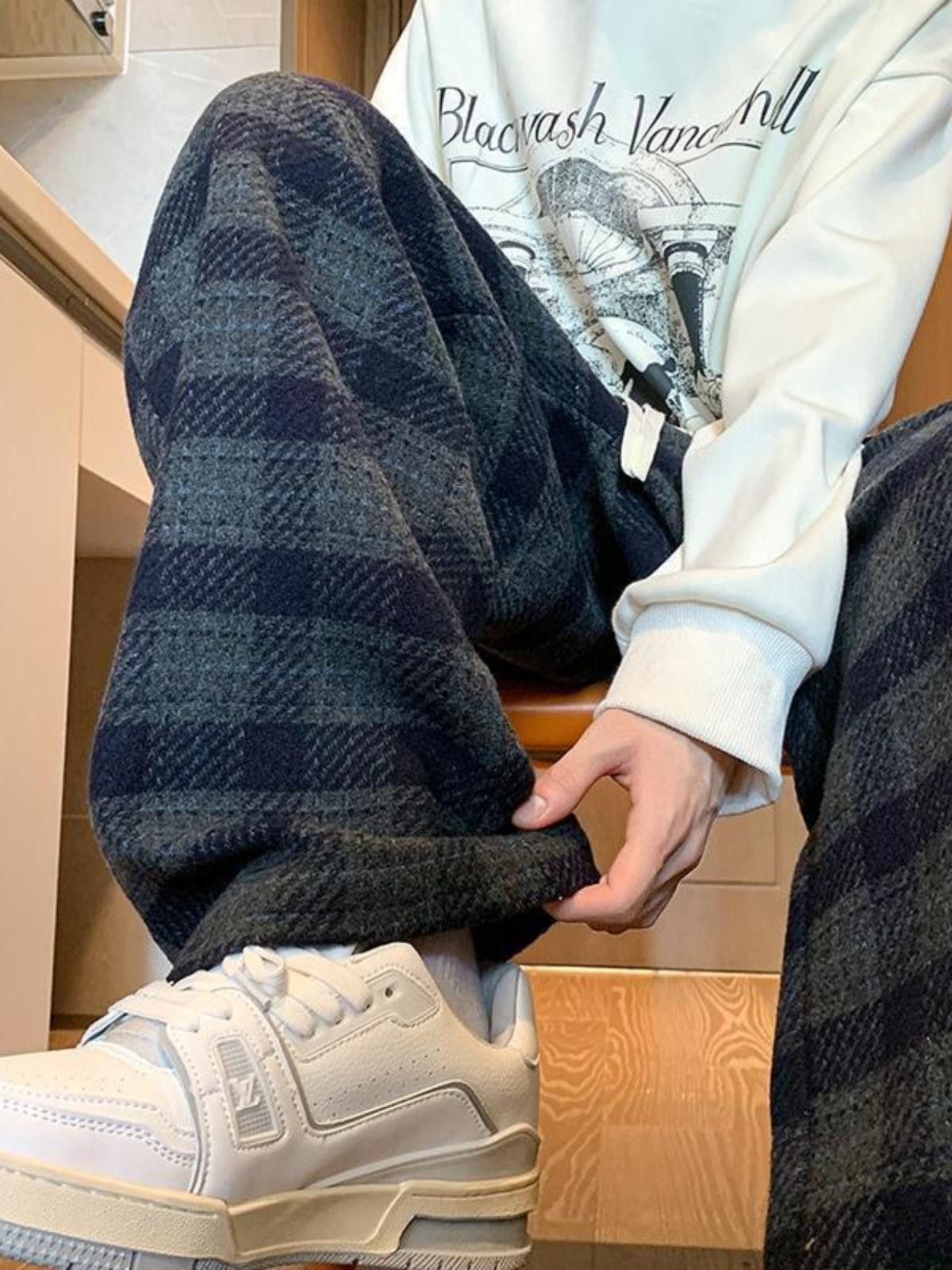 

2024 Мужские модные свободные повседневные брюки в клетку – универсальные модные брюки на весну/осень 3XL синий