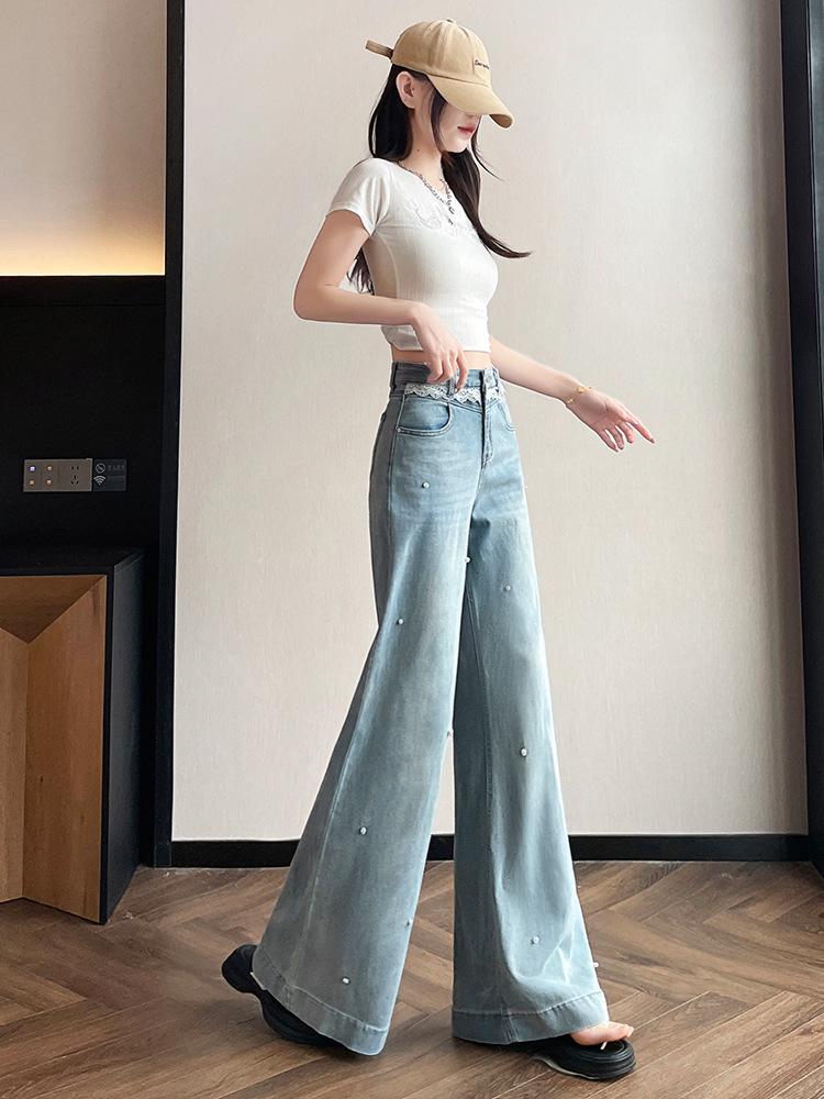 2025 Embroidered Bowknot Wide-Leg Denim Pants for Early Spring