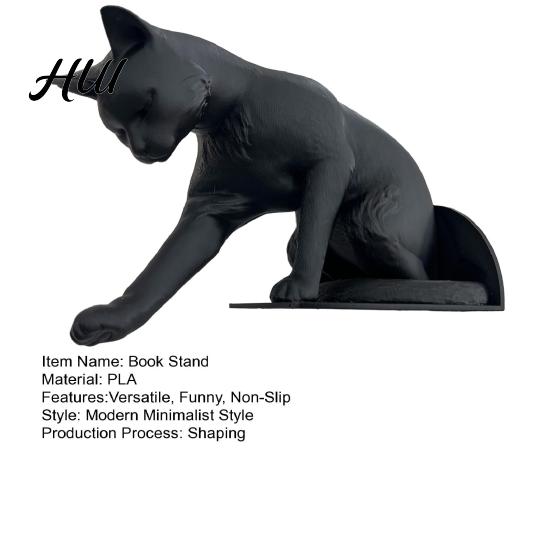 Industrial Style Bookshelf Accessory Cat Bookend Stand Matte Black Paw Design Stable Non-Slip Book PLA Material Decorative Desktop Organizer